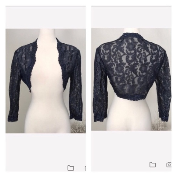 Mac Duggal Blue Beaded Lace Dress + Jacket - Picture 8 of 8